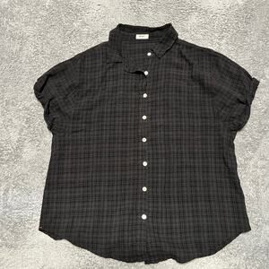 Dylan Shirt Womens Small Black Gray Plaid Button Short Sleeve